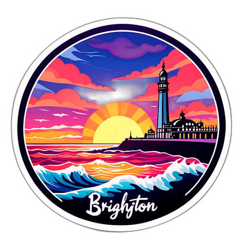 Una pegatina artística de Brighton iluminada por el atardecer
