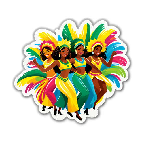 Renkli ve Enerjik Brezilya Samba Dansı Figürleri Stickerı