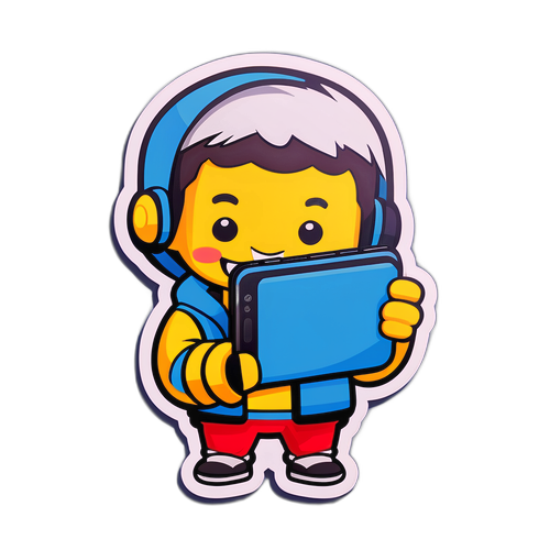 스마트폰을 들고 있는 캐릭터 스티커