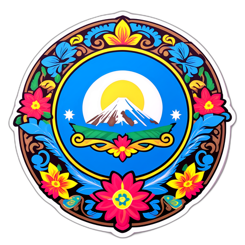 Farverig klistermærke med Guatemalas flag og traditionelle motiver