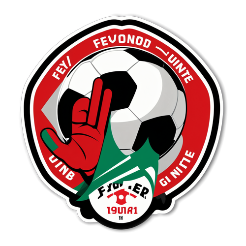 Návrh samolepky s fotbalovým brankovištěm a míčem pro zápas Feyenoord - Sparta, s textem "Feyenoord fans unite!" v barvách klubu.