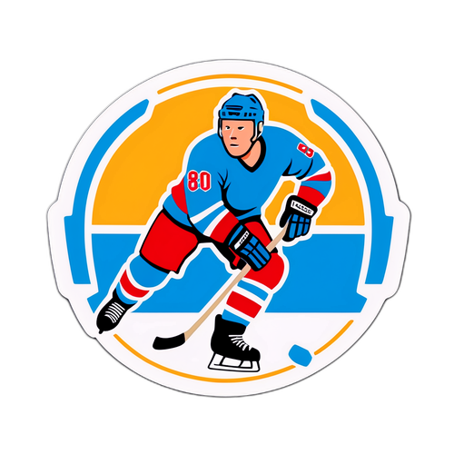 Sticker cu imagine retro a unui meci de hockey pe gheață din anii '80