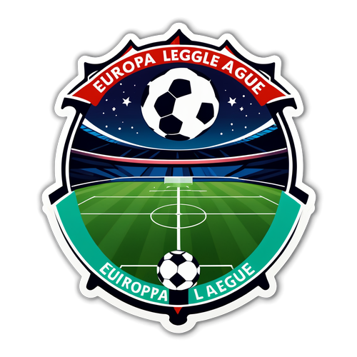 สติกเกอร์ออกแบบสมัยใหม่ที่แสดงสนามฟุตบอลพร้อมคำว่า 'UEFA Europa Conference League'