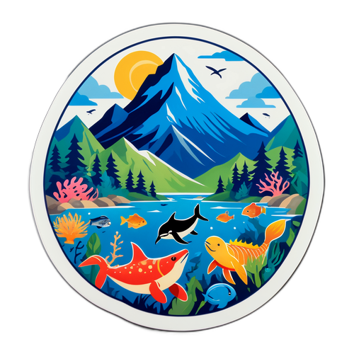 山と海の生き物を描いた自然-inspired ステッカー