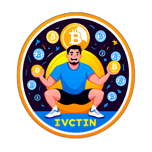 Une illustration de Bitcoin faisant de l'exercice, avec le slogan 'Investissez dans votre richesse'