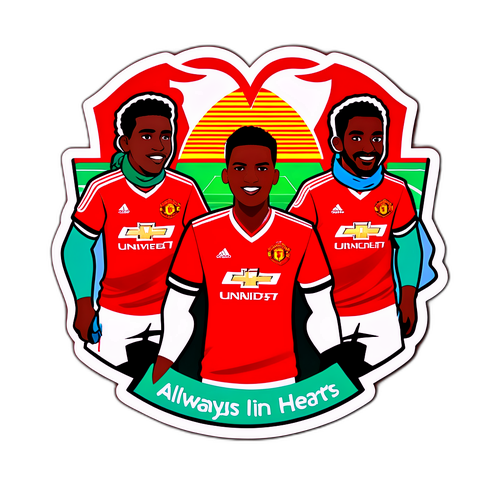 Una pegatina vibrante de Manchester United con aficionados animados