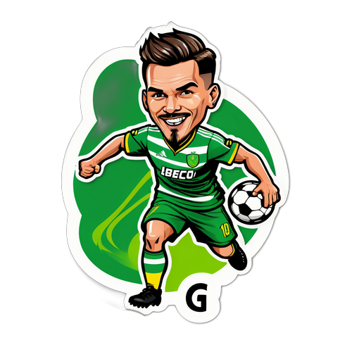 Rolig karikatyr av Mikael Lustig i aktion på planen
