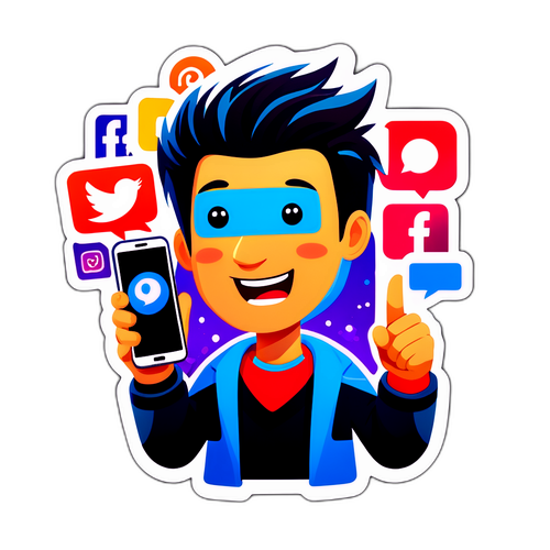 스마트폰을 들고 소통하는 캐릭터 스티커