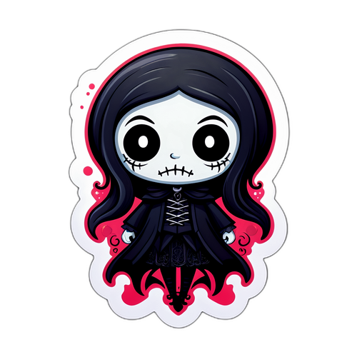 Vtipná nálepka s postavičkou z 'Wednesday'