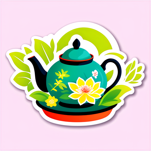 傳統茶壺與茶杯貼紙設計