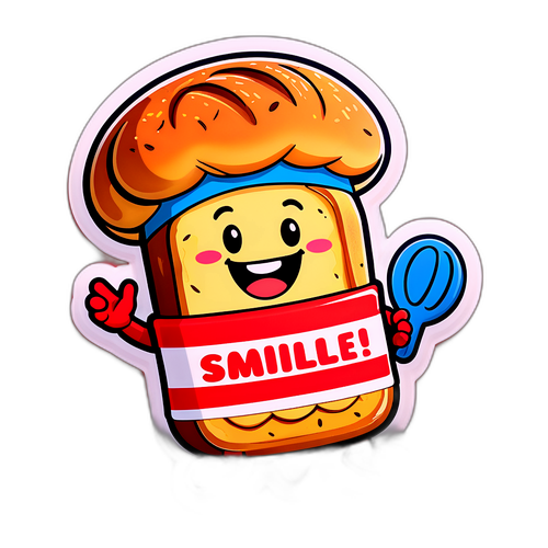 Стикер с забавным хлебом в шляпе обнимающим джем