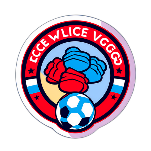 Sticker met een kleurenpalet dat Celta Vigo en Nice samenbrengt met 'Voetbal is Passie'