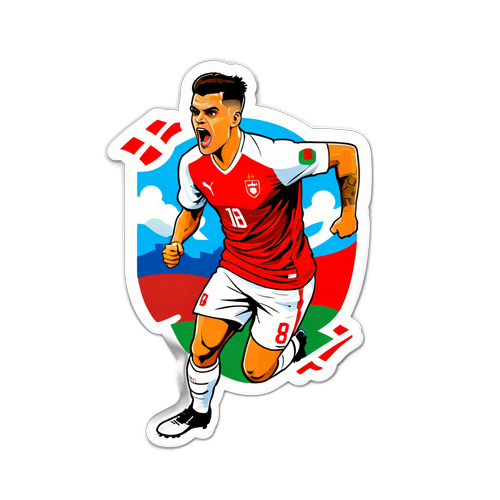Stiker Granit Xhaka dalam Pose Aksi