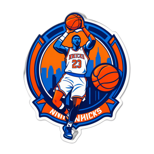 Artistic Knicks Logo Sticker with Stylized Player Silhouette