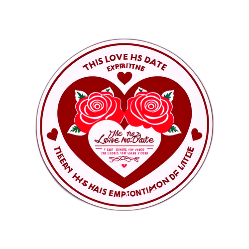 ตราประทับวันวาเลนไทน์: ดอกไม้และหัวใจ พร้อมข้อความ "ความรักนี้ไม่มีวันหมดอายุ"