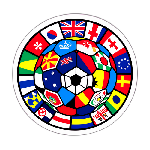 Fotball med flagg og symboler fra Conference League