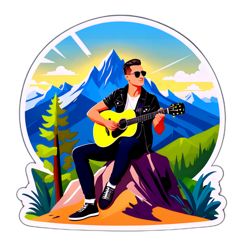 Auf einem Berggipfel mit Gitarre