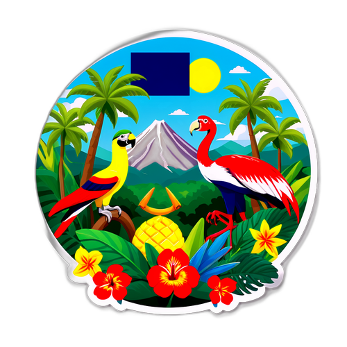 Tropical Jungle Scene with Colombia Flag