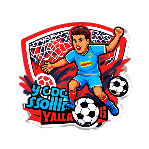 Opwindende Yalla Shoot Sticker met Voetbalgoal en Juichende Fans