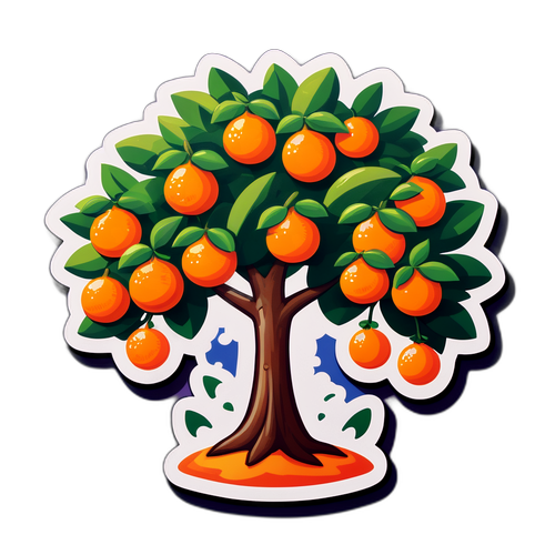 Urocza naklejka przedstawiająca drzewo mandarynkowe