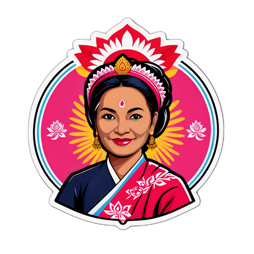 Stiker Merayakan Ibu Negara Nepal dengan Kutipan Menginspirasi tentang Pemberdayaan Perempuan dalam Kepemimpinan