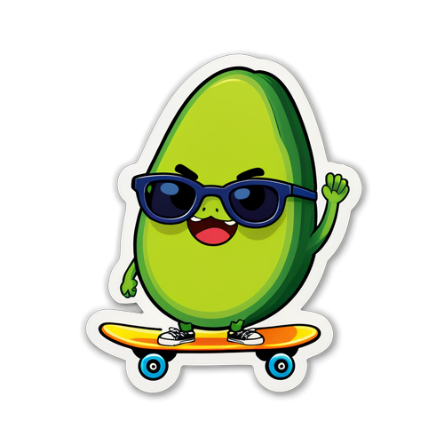 Cool Avocado on Skateboard Sticker