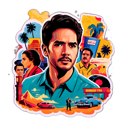 Dibujo de Benjamin Vicuña con escenas de sus películas más famosas