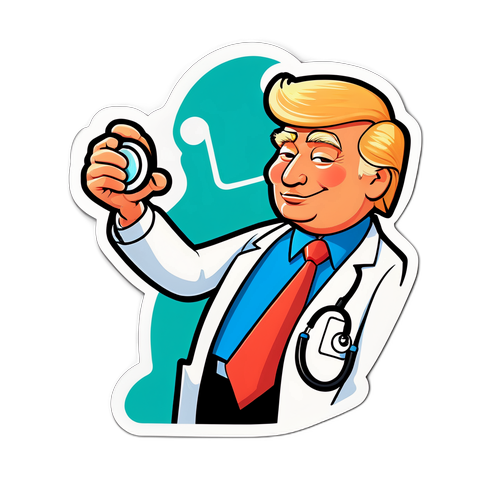 Aufkleber mit cartoonhaftem Donald Trump, der seine Gesundheit überwacht