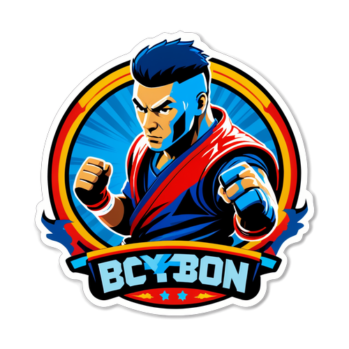 Stiker Logo Byon Combat dengan Elemen Seni Bela Diri