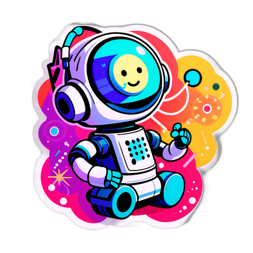 Whimsical Tech-Inspired Space Explorer Sticker