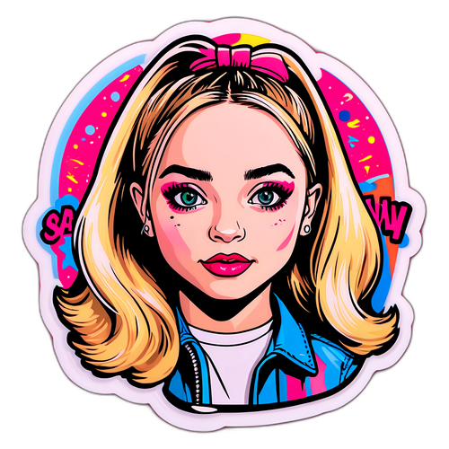 Sticker w stylu pop-art z portretem Sabrina Carpenter