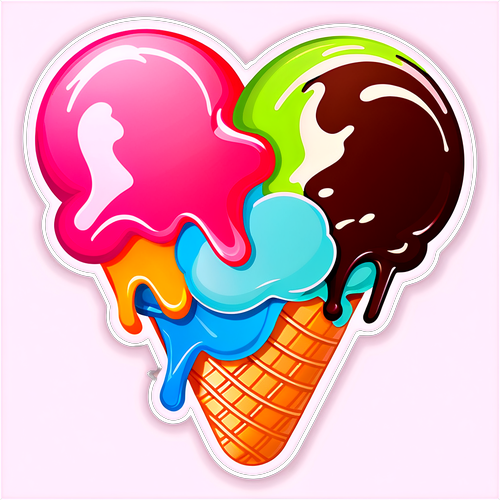 五彩冰淇淋融成心形图案