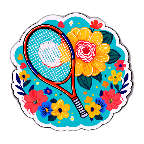 Desenho de uma raquete de tênis com flores