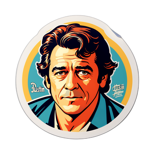 Samolepka se jménem 'Dustin Hoffman', stylizovaná do retro filmového plakátu s uměleckým ztvárněním jeho ikonických rolí