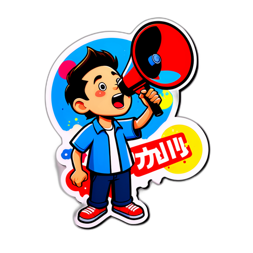 מדבקה של דמות מייצגת את יושי עם megaphone