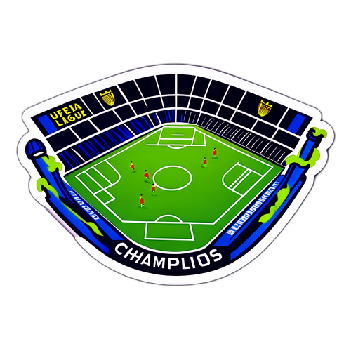 Jalkapallokenttä ja UEFA Champions League -pokaali