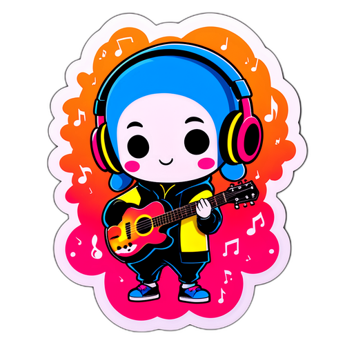 楽しい音楽を楽しむキャラクターのステッカー