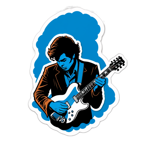 Adesivo Vintage Rock con Sillhouette di Chitarra