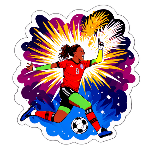 Actieve sticker van Sandrine Josso die een doelpunt scoort