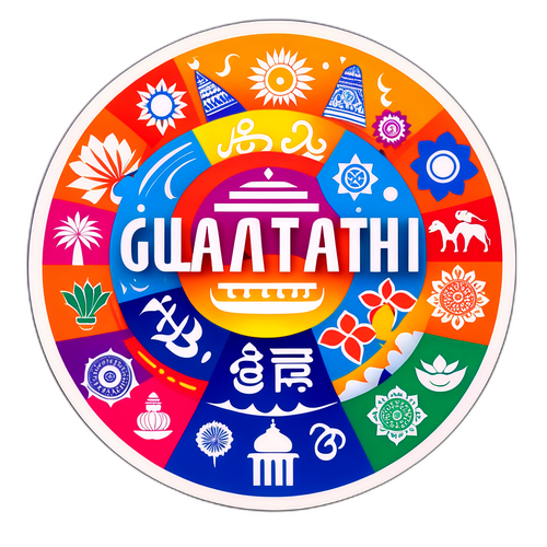 गुजराती संस्कृति के प्रतीकों के साथ 'गुजराती' शब्द वाला स्टिकर