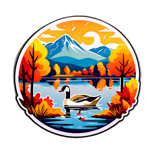 Schöner See in Wien mit einer Gans im Herbst