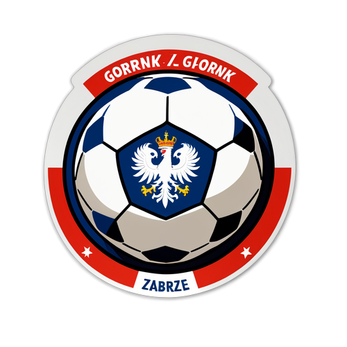 Emblemat Górnika Zabrze na piłce nożnej z napisem "Wspieraj Górnika!"