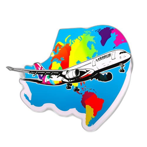 An Airbus-vliegtuig met een kleurrijke luchtvaartwereldkaart