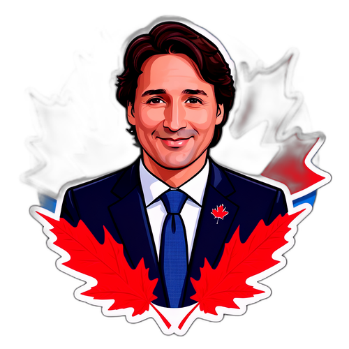 Bildesticker av Justin Trudeau med lønneblader