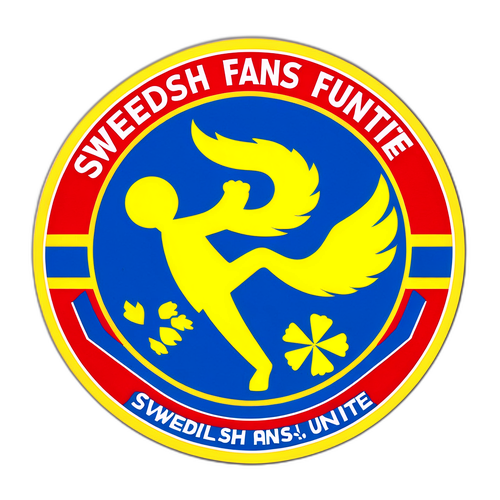 สัญลักษณ์ของทีมฟุตบอลชาติสวีเดนกับข้อความ "แฟนๆ สวีเดน รวมกัน!"