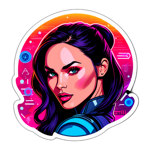 Funky klistermärke av Megan Fox i sci-fi stil