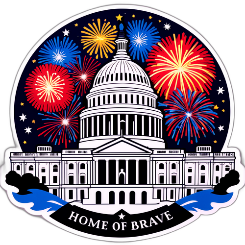 संयुक्त राज्य अमेरिका की संसद भवन के चारों ओर पटाखों के साथ जीवंत स्टिकर