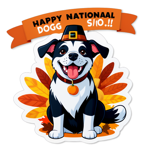 A Cartoonish Happy Dog with Thanksgiving Hat