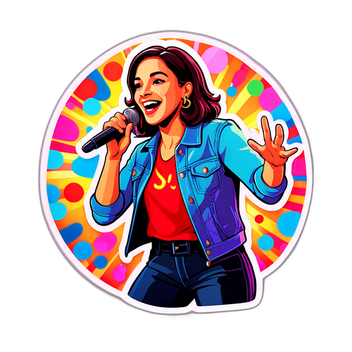 Stylizovaná nálepka Mattea Franzoso v akci na pódiu