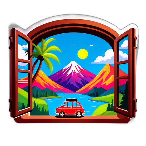 ロマンスカーの窓から見る素晴らしい景色のステッカー